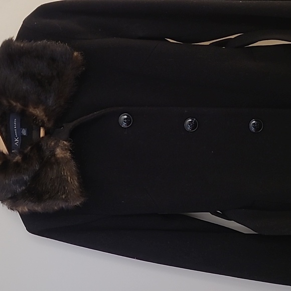 Anne Klein Black Trench Coat with Faux Fur Collar size L - Picture 3 of 10